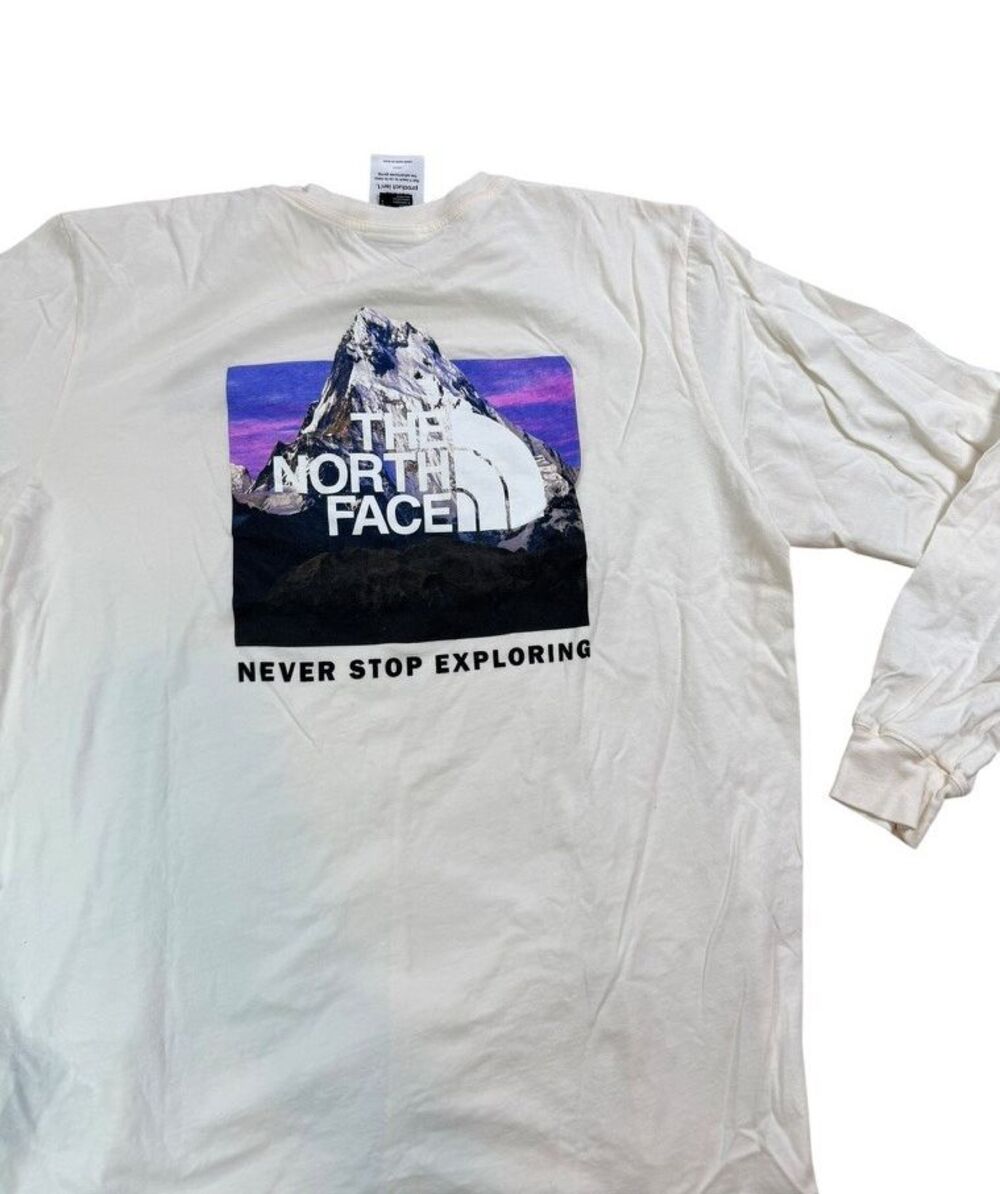 The North Face Men's Long-Sleeve Box NSE Tee Size Large White Mountain Logo
